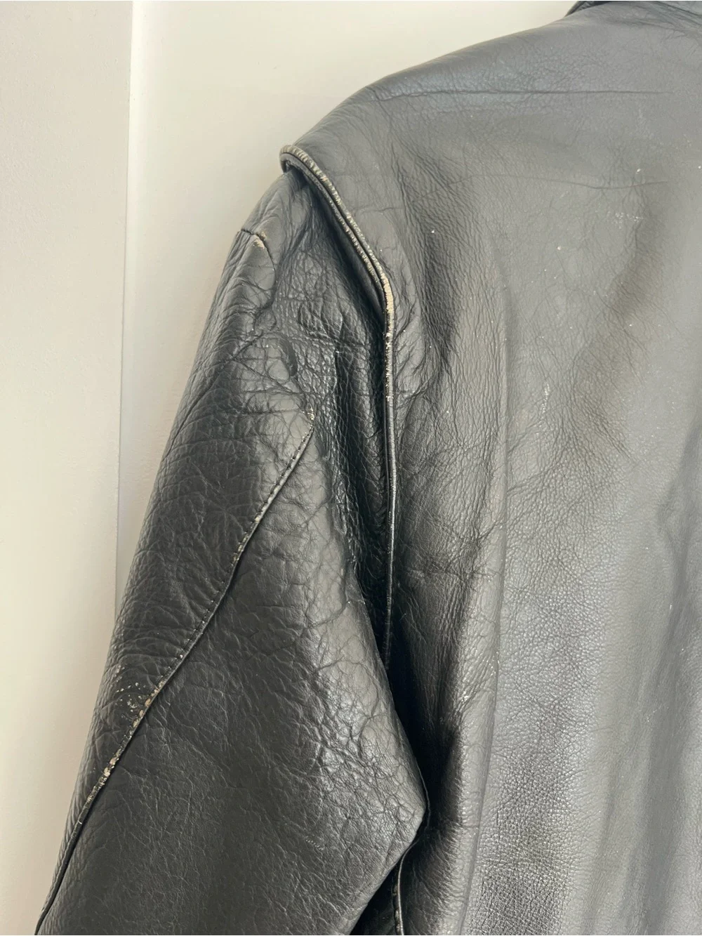 Classic Vintage Black Leather Biker Jacket - unisex oversized